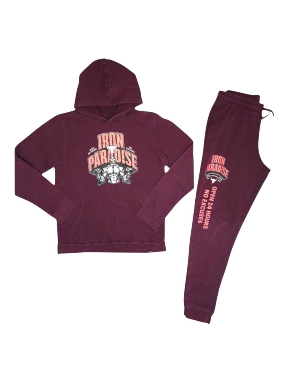 Under Armour The Rock Iron Paradise Hoodie & Joggers Set Youth XL Burgundy Gym
